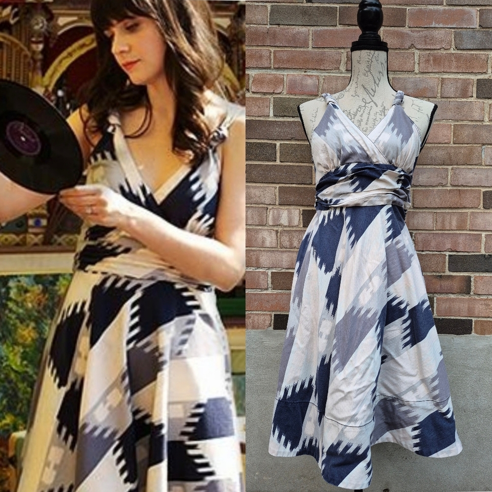 Zooey Deschanel Marc by Marc Jacobs knotted ikat dress sundress 0 XS